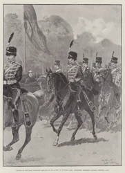 Review of the First Yeomanry Brigade by the Queen in Windsor Park, Middlesex Yeomanry Cavalry trotting past